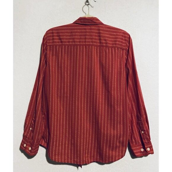 Ralph Lauren Top Womens Medium Red Cream Striped Button Up Long Sleeve Boho - Picture 3 of 8